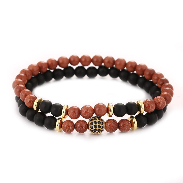 Olivenorma Natural Crystal Two Layer Beaded Men Bracelet