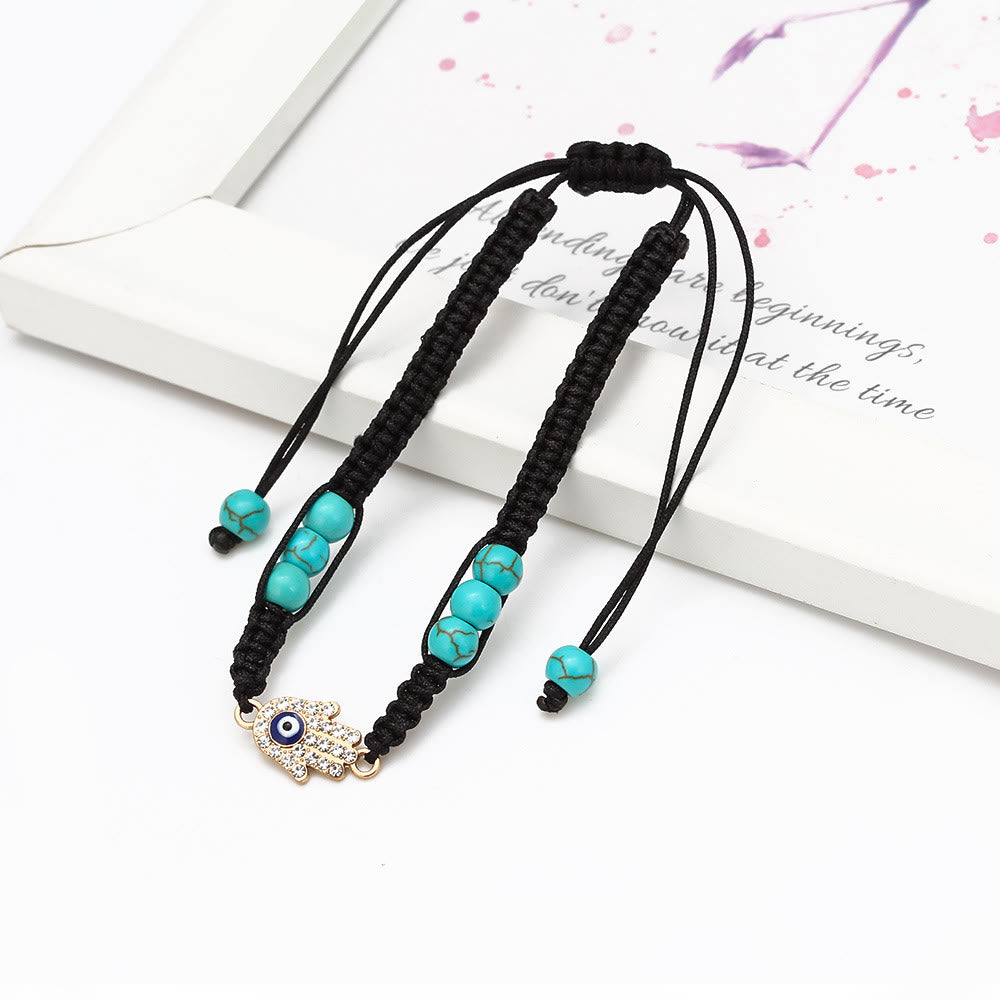 Olivenorma Turquoise White Zircon Evil Eye Braided Adjustable Bracelet