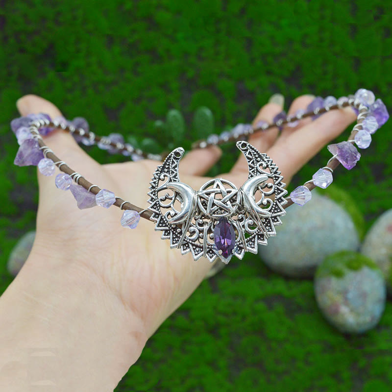 Olivenorma Natural Crystal Sun Moon Woven Flower Crystal Crown