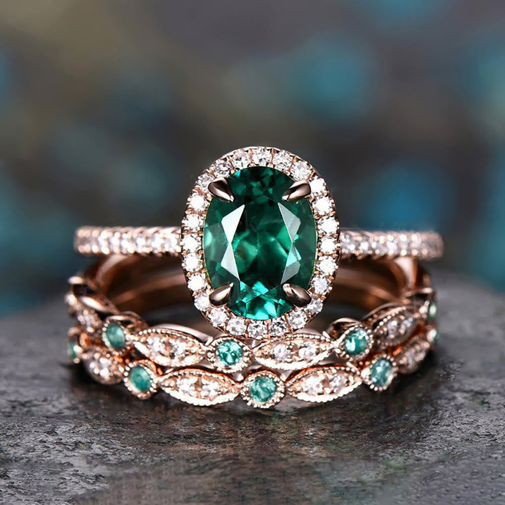 FREE Today: Alexandrite & Emerald 3 - piece Ring - Emerald - 11 - image 5