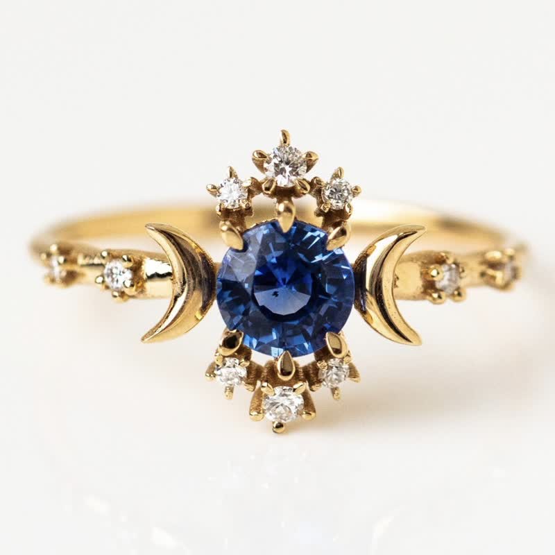 Olivenorma Delicate Gold Sapphire Moon And Star Ring