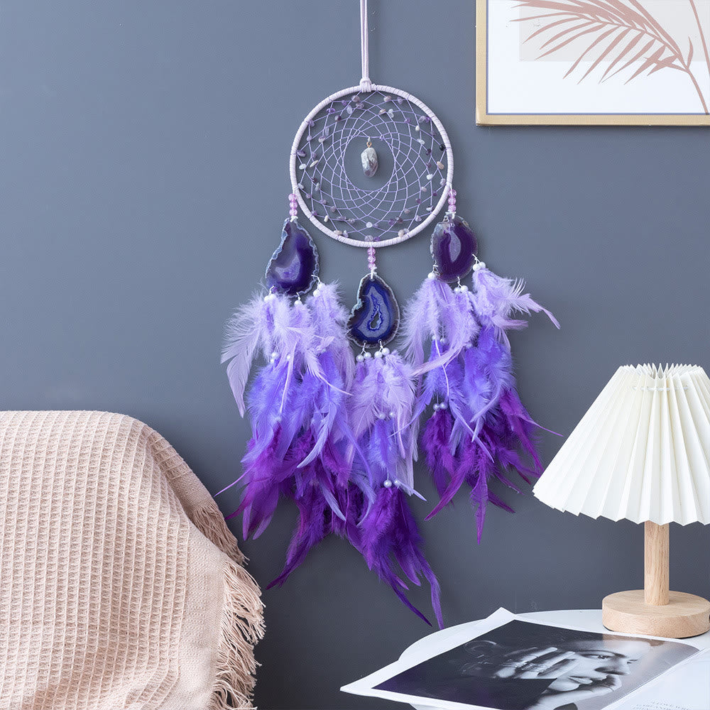 Olivenorma Amethyst Purple Agate Braided Flower Dream Catcher