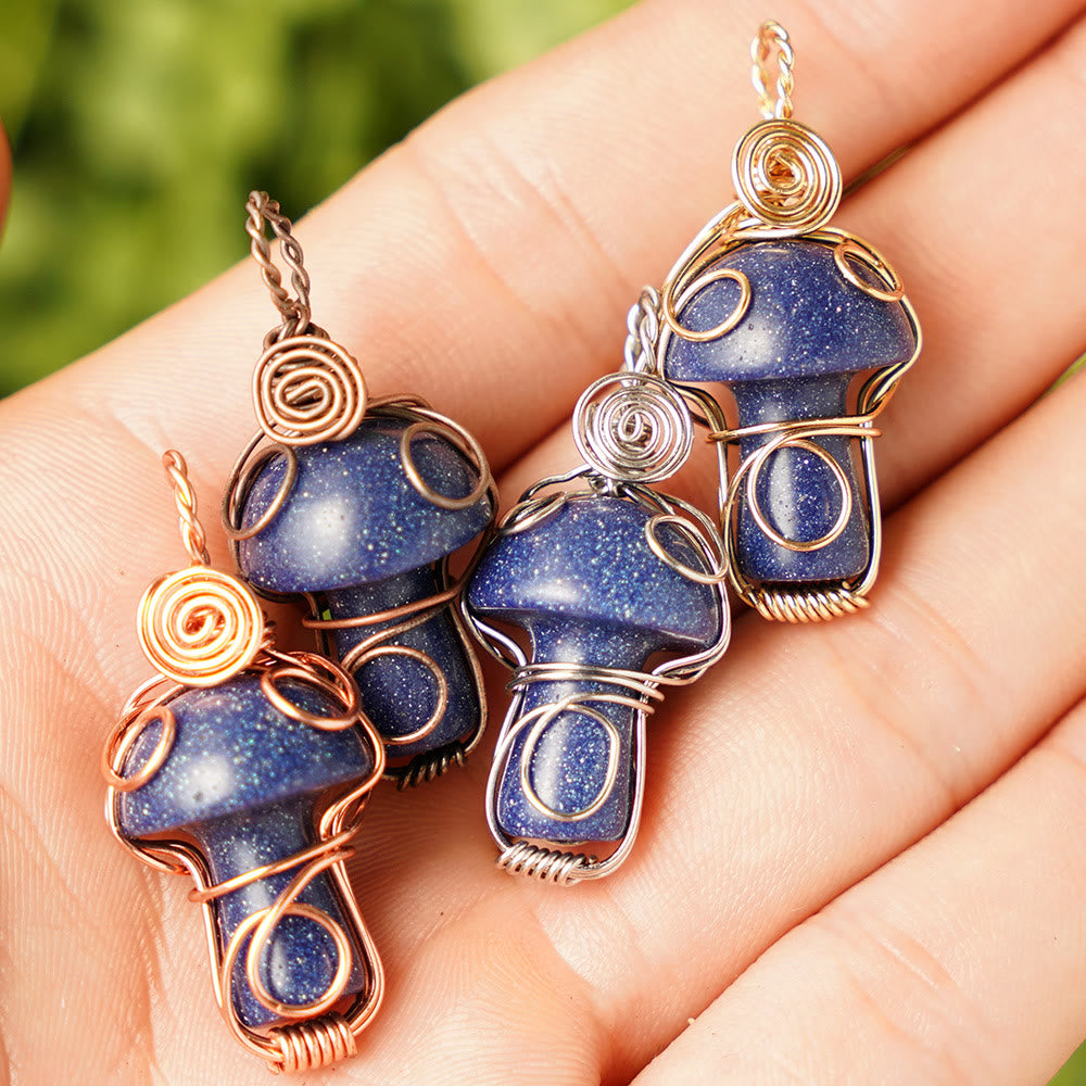 Olivenorma Natural Healing Stone Mushroom Necklace - Blue Sandstone - Rose Gold Thread - image 32