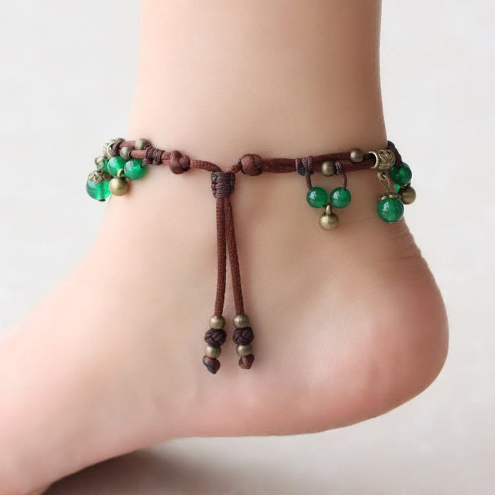 Olivenorma Red Agate Green Jade Woven Bead Anklet Bracelet - image 5
