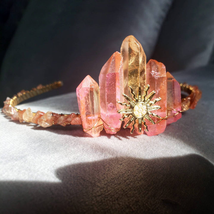Olivenorma Pink Crystal Sun Stone Festival Boho Crystal Crown