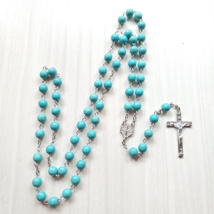Olivenorma Turquoise Cross Charm Rosary Necklace - image 2