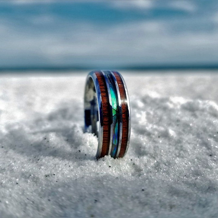 Olivenorma Koa Wood and Abalone Shell Tungsten Carbide Ring - image 5