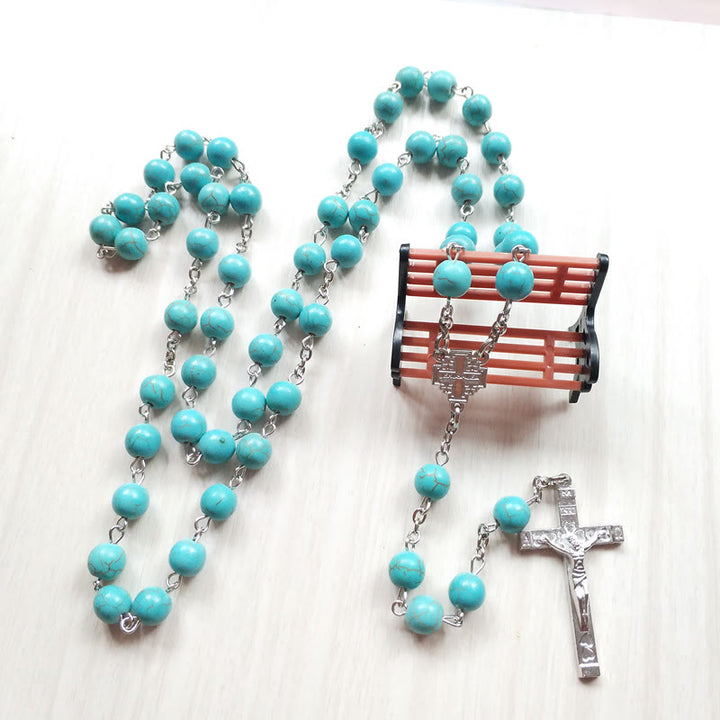Olivenorma Turquoise Cross Charm Rosary Necklace - image 3