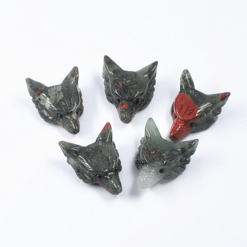 Olivenorma Spirit Guardian Wolf Head Crystal Carving Gemstone Decoration - African Bloodstone - With Card - image 9