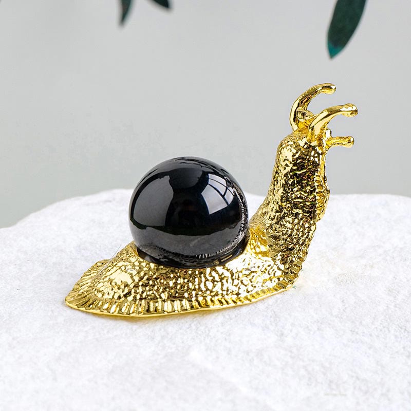 Olivenorma Natural Crystal Ball Holder Small Snail Gemstone Decoration - Obsidian - Golden - image 10