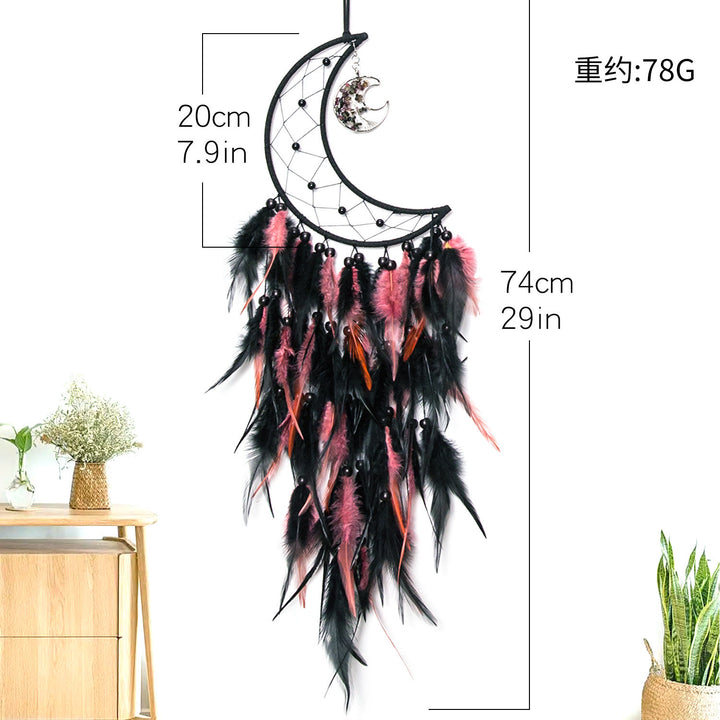 Olivenorma Tourmaline Black Pink Feather Dream Catcher - Moon - image 3