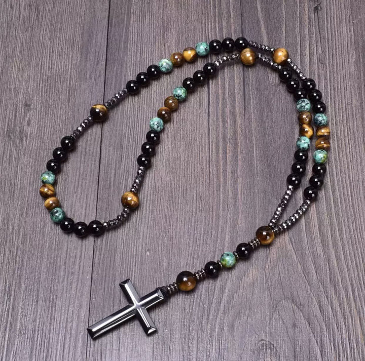 Olivenorma Cross Catholic Natural Stone Rosary Pendant Necklace