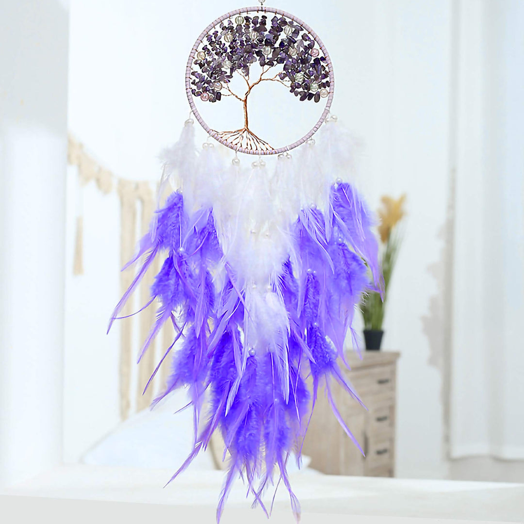 Olivenorma Healing Crystal Tree of Life Purple Dream Catcher