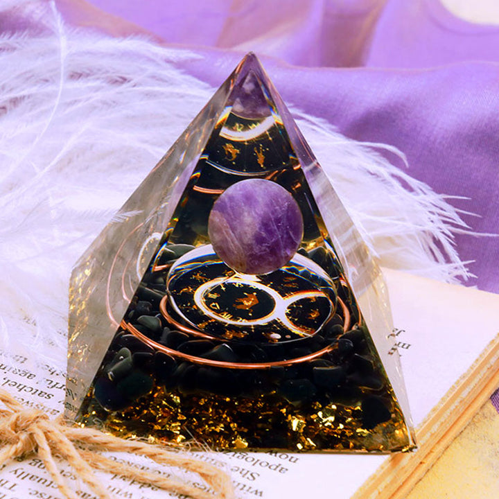 Olivenorma Amethyst Sphere With Obsidian Zodiac Taurus Orgone Pyramid