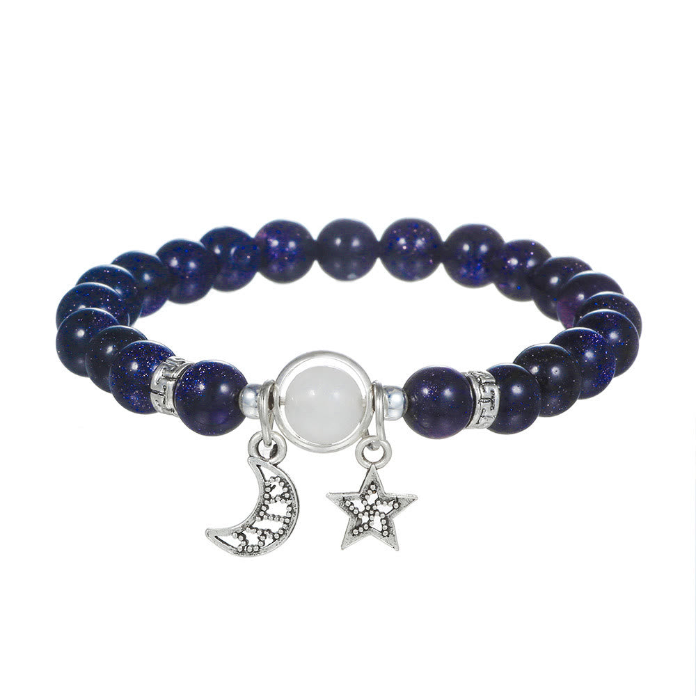 Olivenorma Blue Sandstone Obsidian 6mm Beaded Star and Moon Bracelet