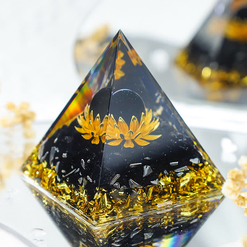 (Clearance 30% OFF / CODE: OFF30) - Olivenorma "Light In The Dark" -Black Onyx  Lotus Orgone Pyramid