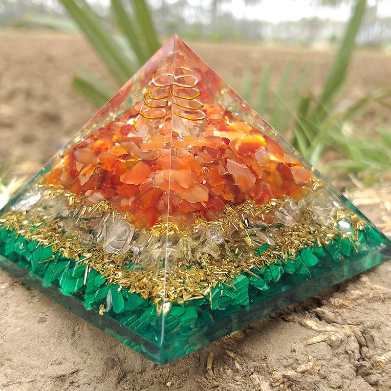 Olivenorma Clear Quartz Pillar With Malachite Orgone Pyramid