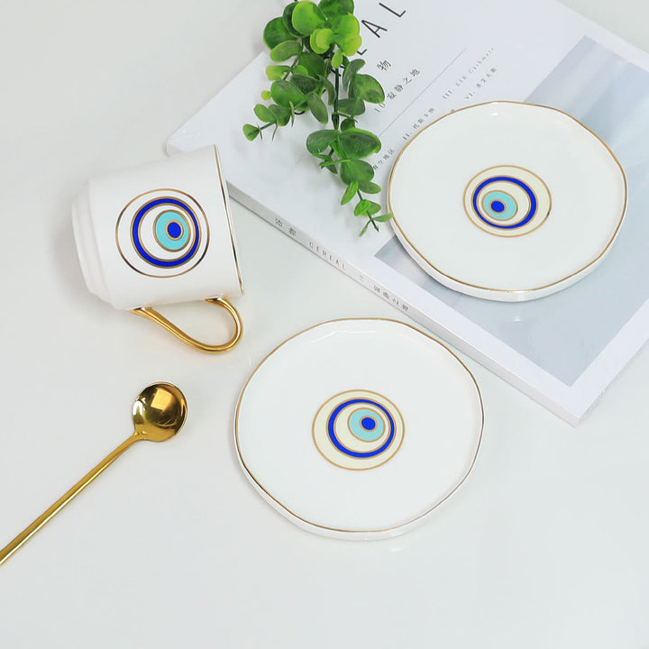 Olivenorma Ceramic Evil Eye Gold Rim Jewelry Dish Coaster