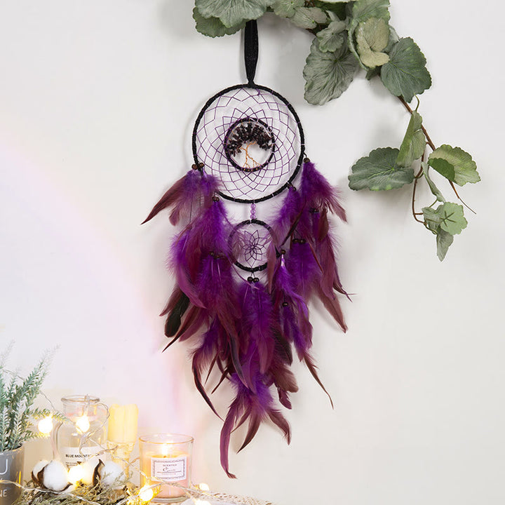 Olivenorma Amethyst Crystal Tree of Life Dream Catcher