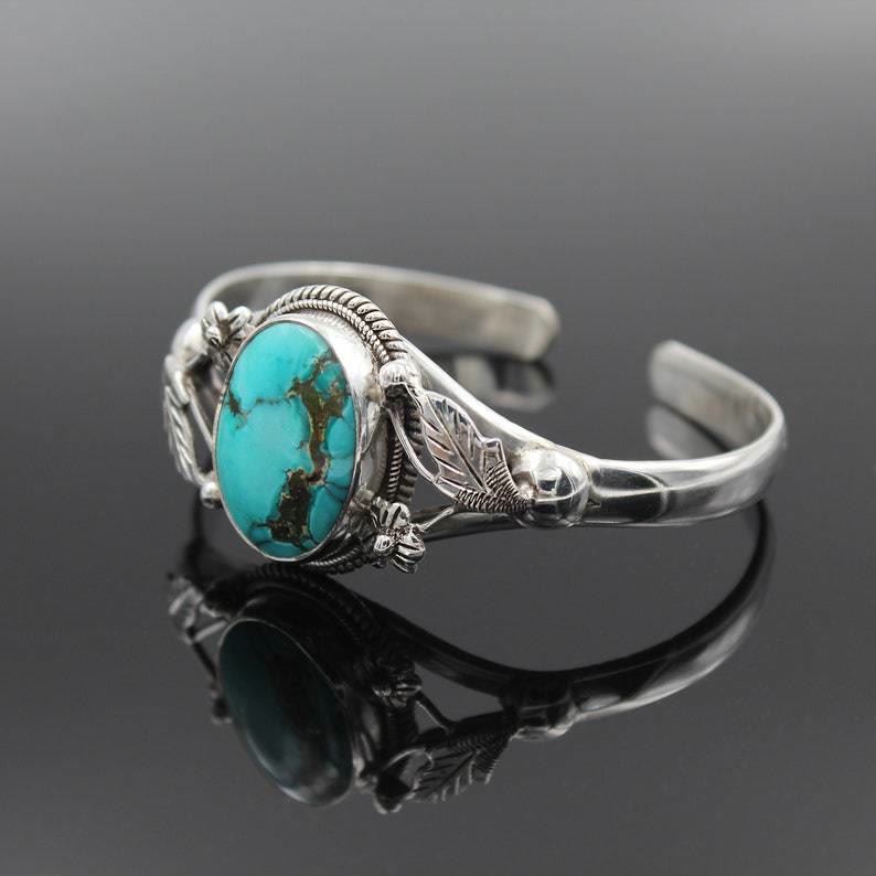 Olivenorma Vintage Engraved Flower Turquoise Bracelet