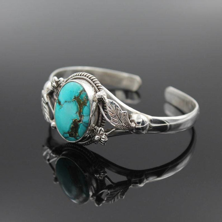 Olivenorma Vintage Engraved Flower Turquoise Bracelet