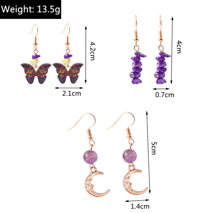 Olivenorma Amethyst Purple Agate Butterfly Moon Pendant Earrings Set