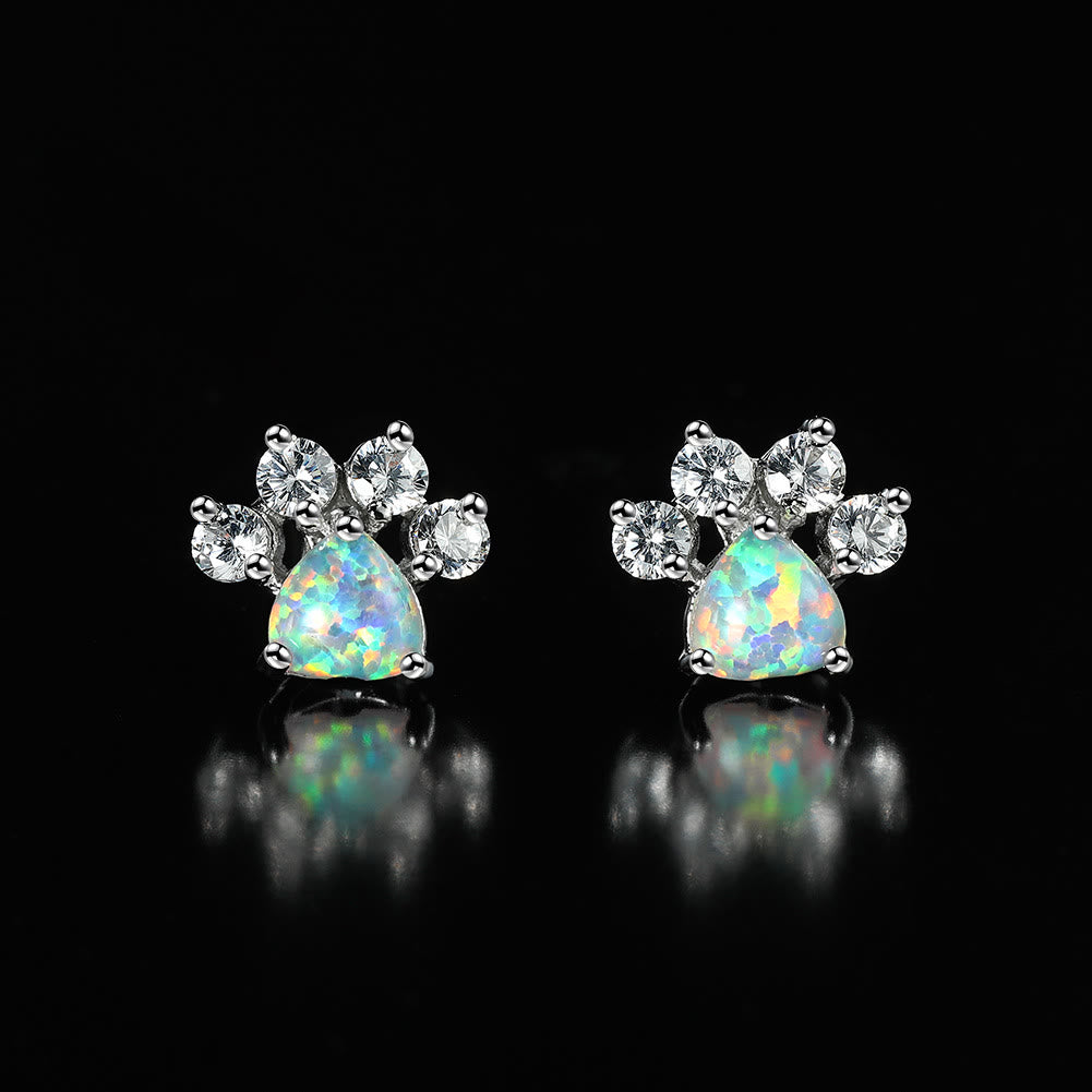 Olivenorma Kawaii Opal White Zircon Kitty Paw Earrings