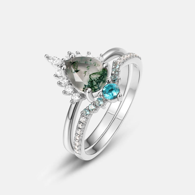 Olivenorma Moss Agate Paraiba Tourmaline 2pcs 925 Silver Ring - image 8
