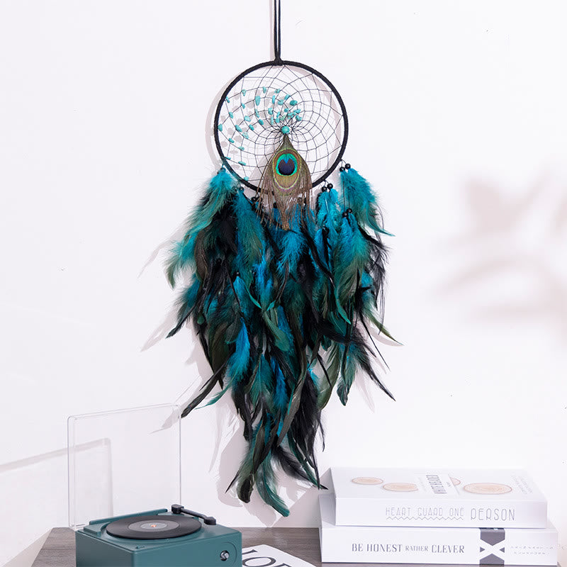 Olivenorma Red Agate Turquoise Peacock Feather Dream Catcher - Turquoise - Without Lights - image 5