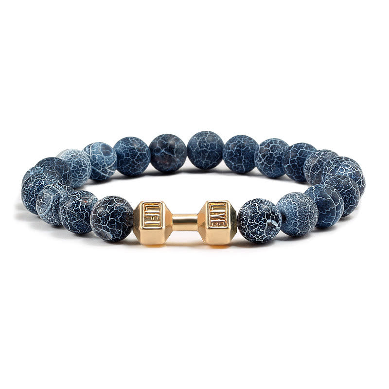 Olivenorma "Live Life" Dumbbells Natural Stone Beads Bracelet - Sodalite - Golden Barbell - 21cm - image 41