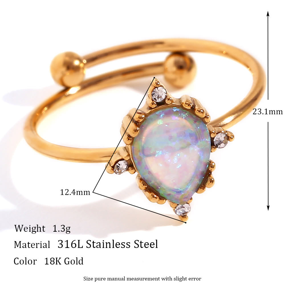 Olivenorma Natural Opal Sun Heart Adjustable Ring