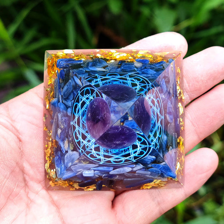 Olivenorma Kyanite With Amethyst Ball Orgone Pyramid