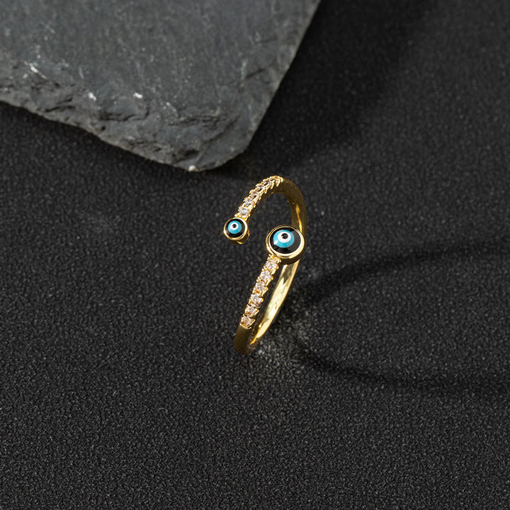 Olivenorma White Zircon Ring Evil Eye Adjustable Ring