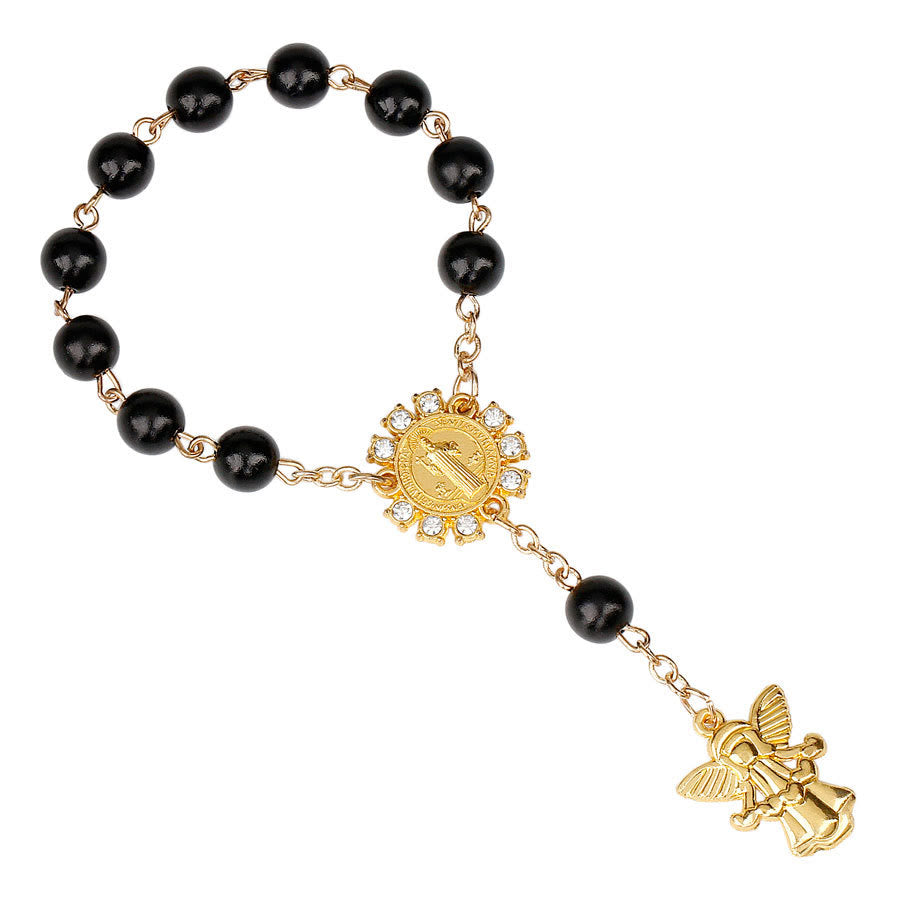 Olivenorma 8mm Golden Angel Christianity Pendant Rosary Bead Bracelet