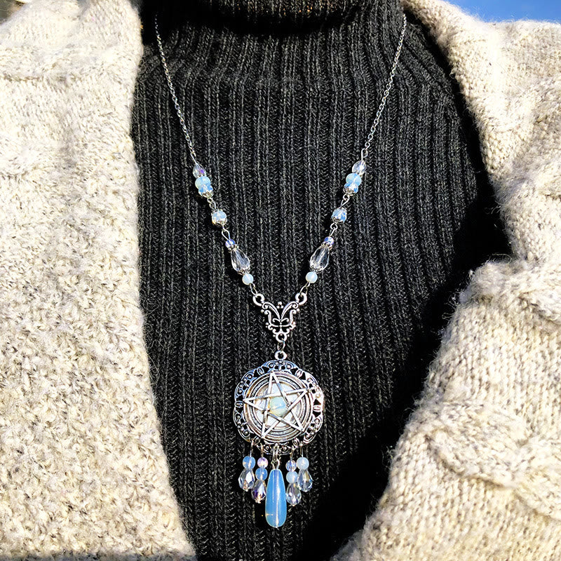 Olivenorma Witch Gothic Pentagram Opalite Star Crystal Beads Necklace