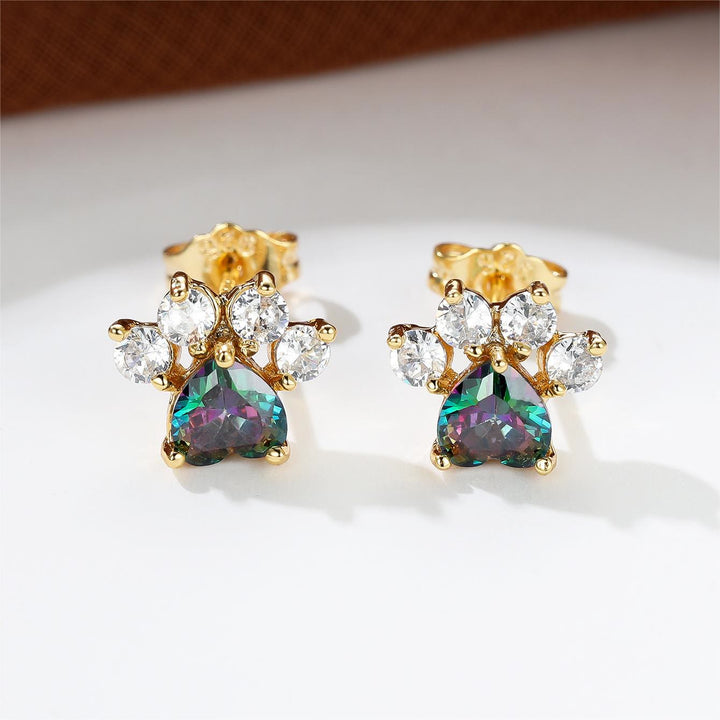 Olivenorma Kawaii Opal White Zircon Kitty Paw Earrings