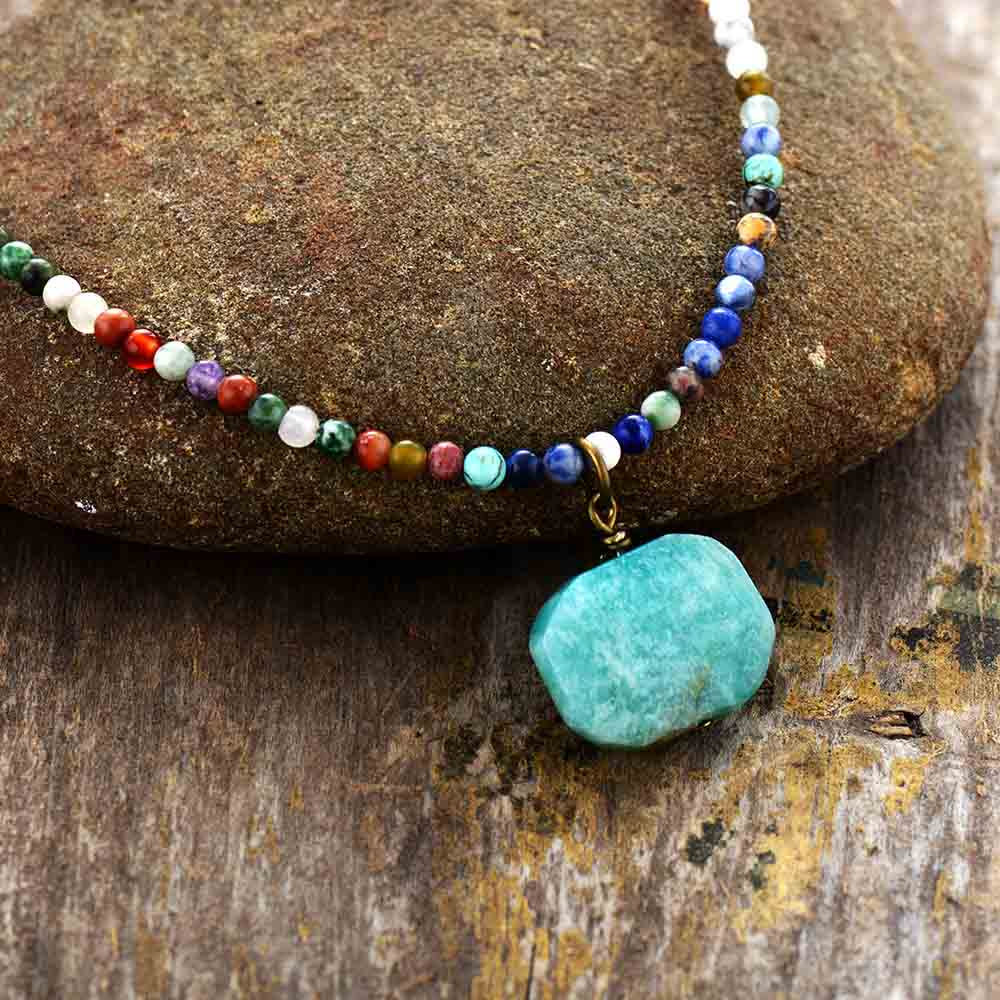 Olivenorma Geometric Amazonite Pendant Choker Mala Jewelry Necklace