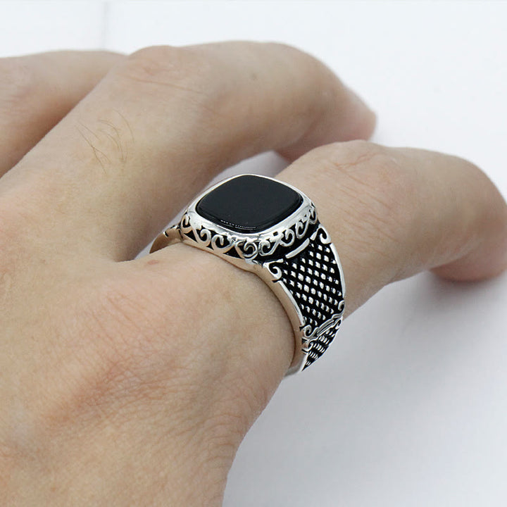 Olivenorma Black Onyx Men Silver Cool Gift Ring - image 2