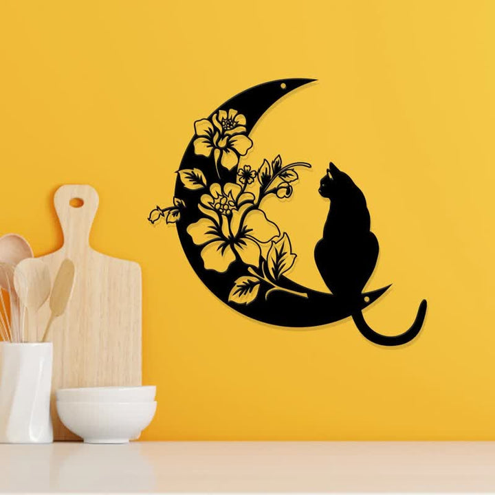 Olivenorma Cresent Moon and Cat Metal Wall Decor