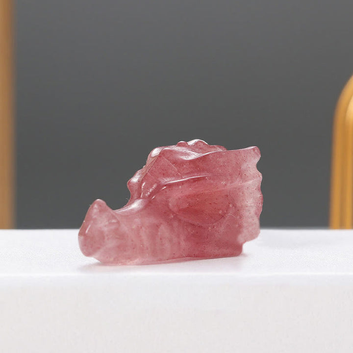 Olivenorma 1.5Inch Crystal Dragon Skull Statue Gemstone Decoration - Strawberry Quartz - image 1