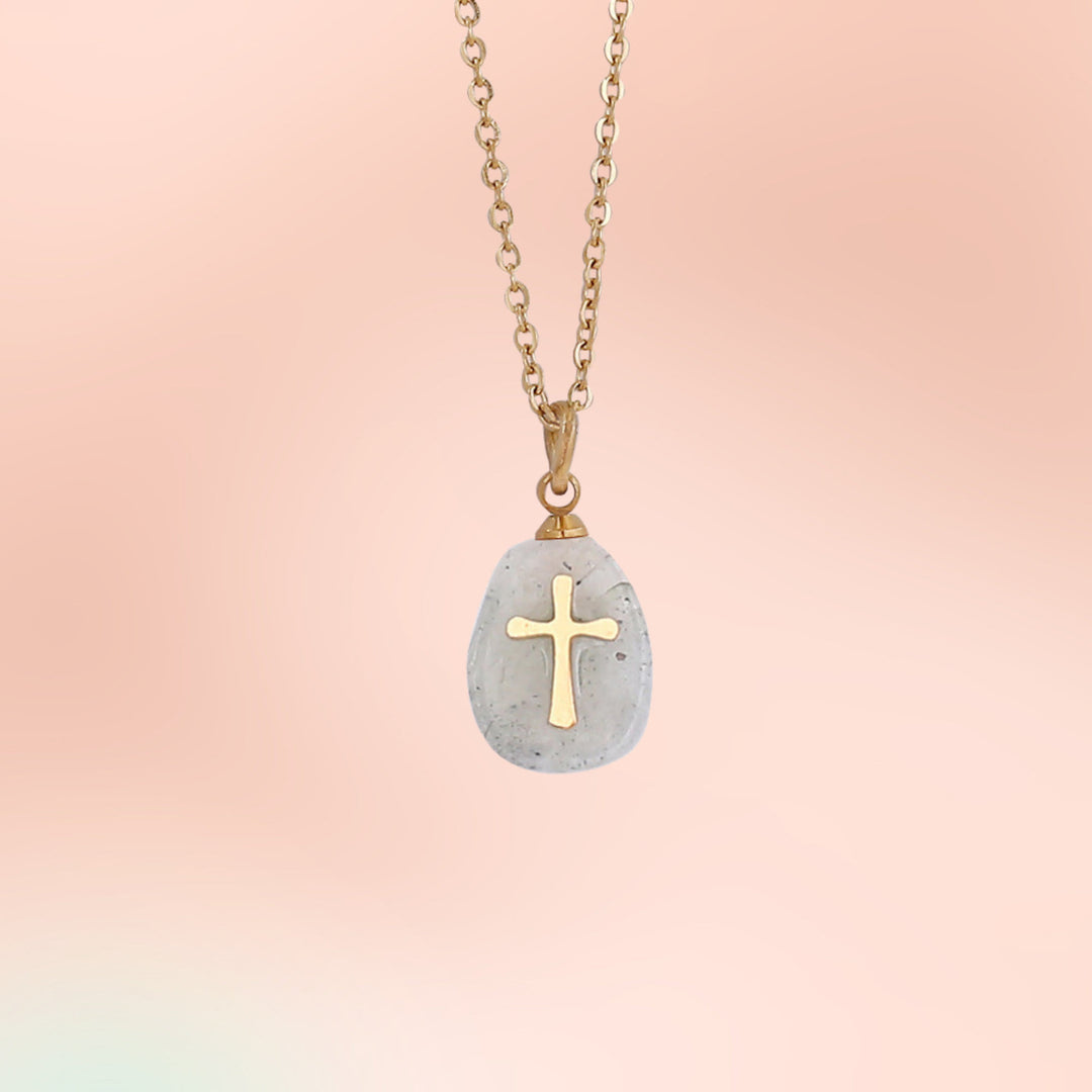 Olivenorma Natural Stone Cross Pendant Necklace