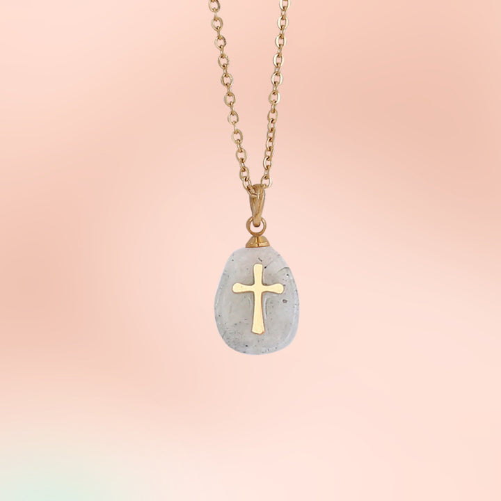 Olivenorma Natural Stone Cross Pendant Necklace