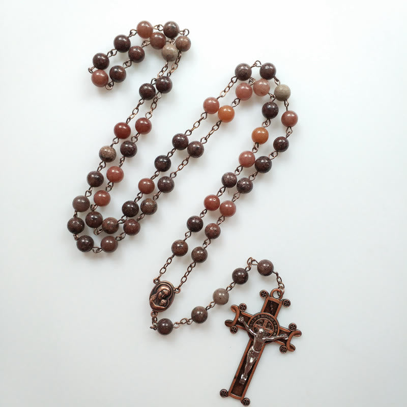 Olivenorma Purple Aventurine Copper Cross Pendant Rosary Necklace