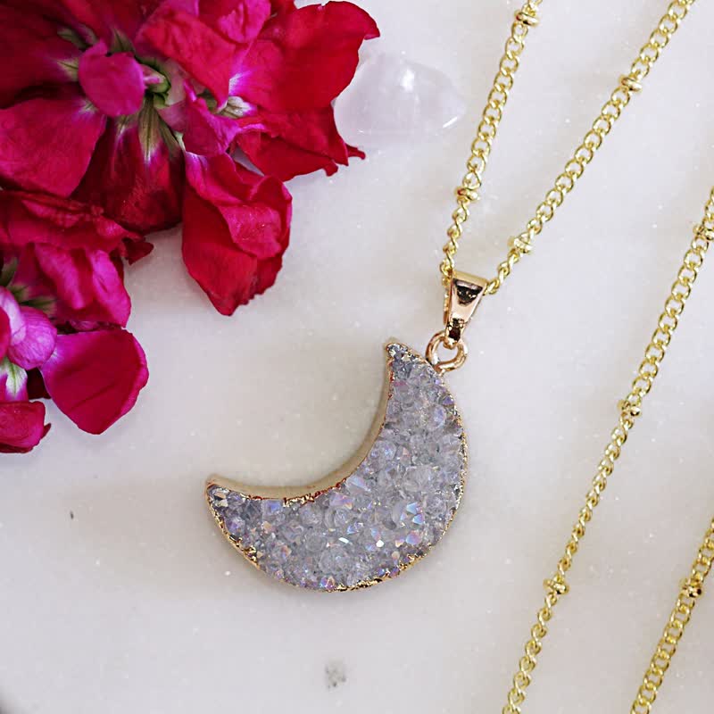 Olivenorma Natural Crystal Crescent Moon Necklace