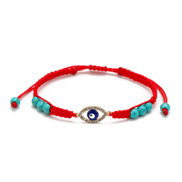 Olivenorma Turquoise White Zircon Evil Eye Braided Adjustable Bracelet