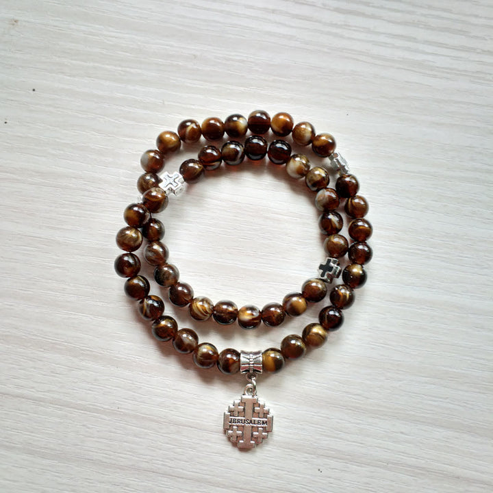 Olivenorma Tiger Eye Cross Pendant Rosary Bracelet