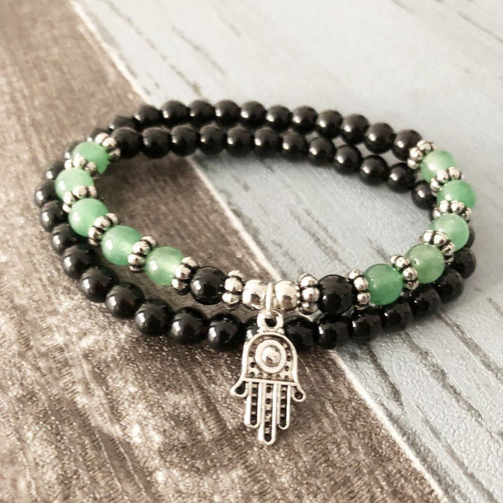 Olivenorma 6mm Double Wrap Men Women Hamsa Bracelet Set