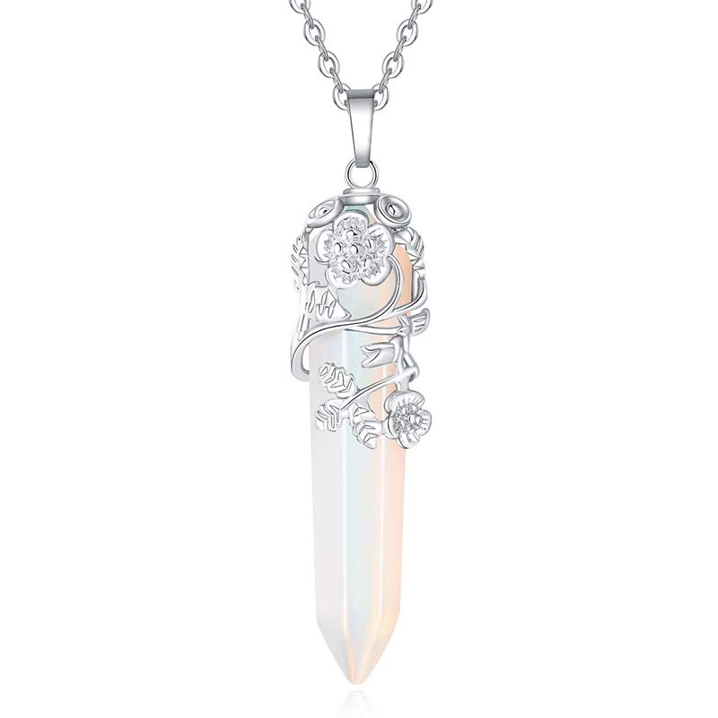 Olivenorma Natural Crystal Hexagonal Column Necklace