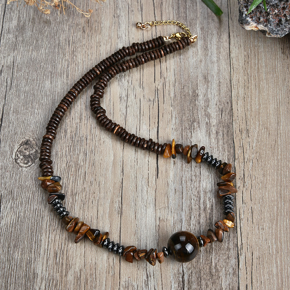 Olivenorma Natural Stone Beaded Ball Pendant Necklace