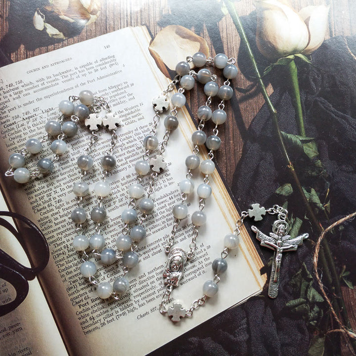 Olivenorma Gray Moonstone Jesus Cross Rosary Necklace - Gray Moonstone&Cross - image 0